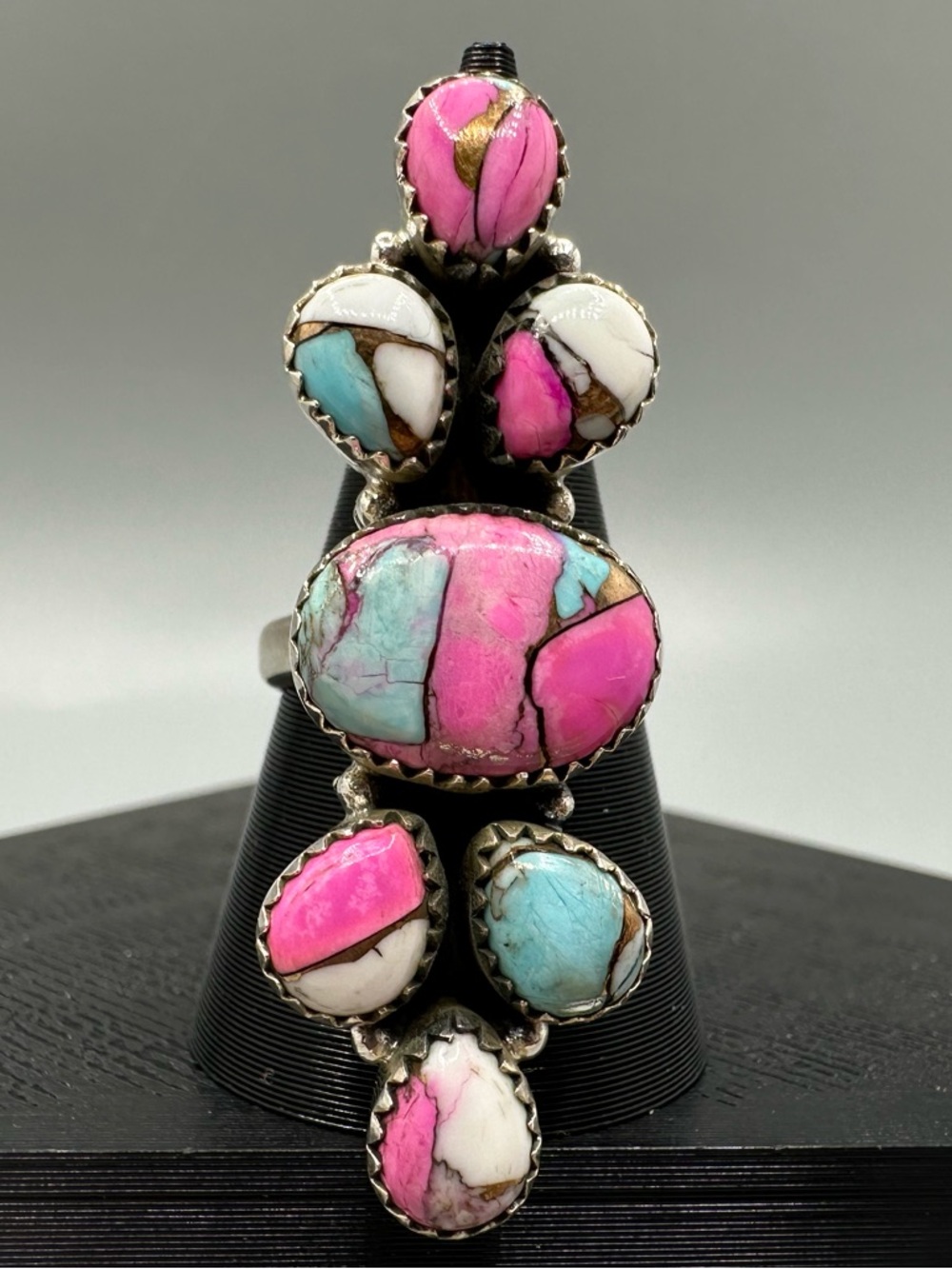 Cotton Candy Dahlia Turquoise Sterling Silver 925 Handmade Crawler Ring